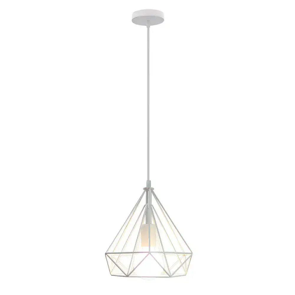 White geometric pendant light with diamond-shaped frame and clear glass panels for decorbites industrial led pendant light