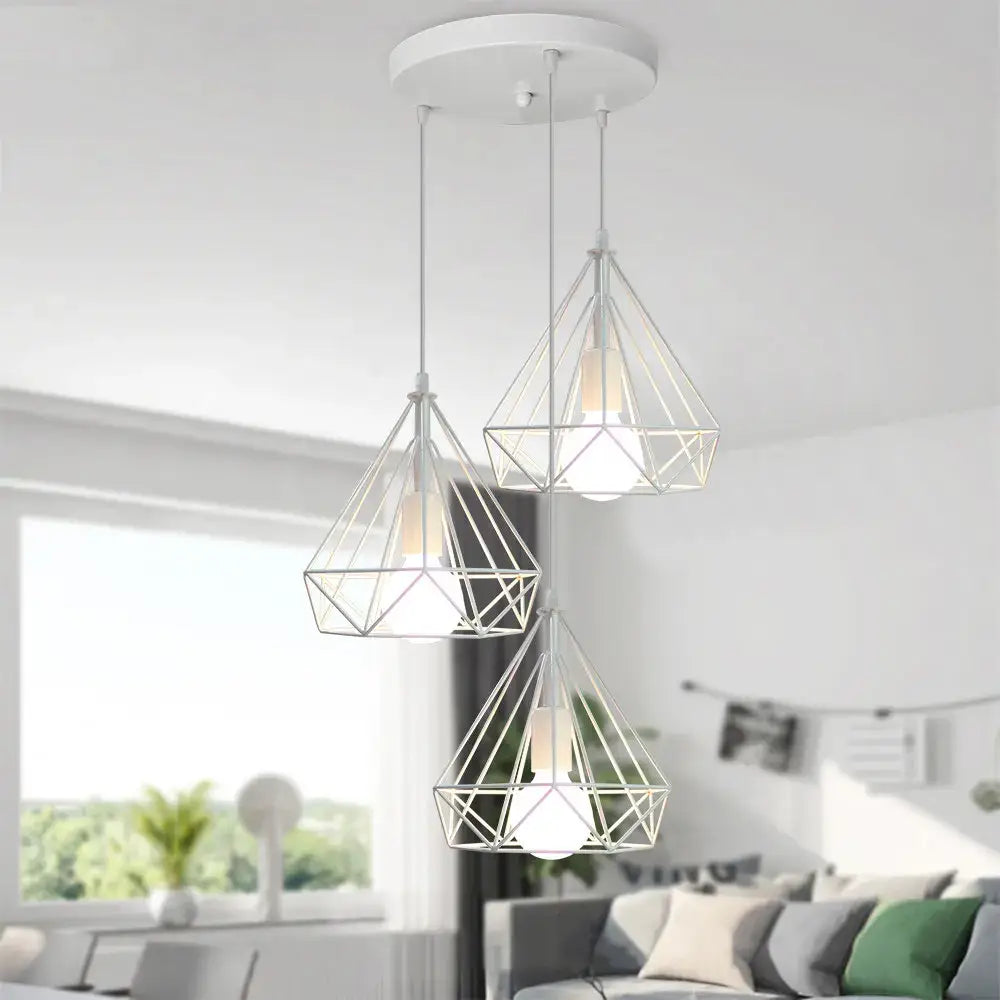 White geometric wireframe pendant light with exposed bulbs decorbites industrial led pendant for dining room decor