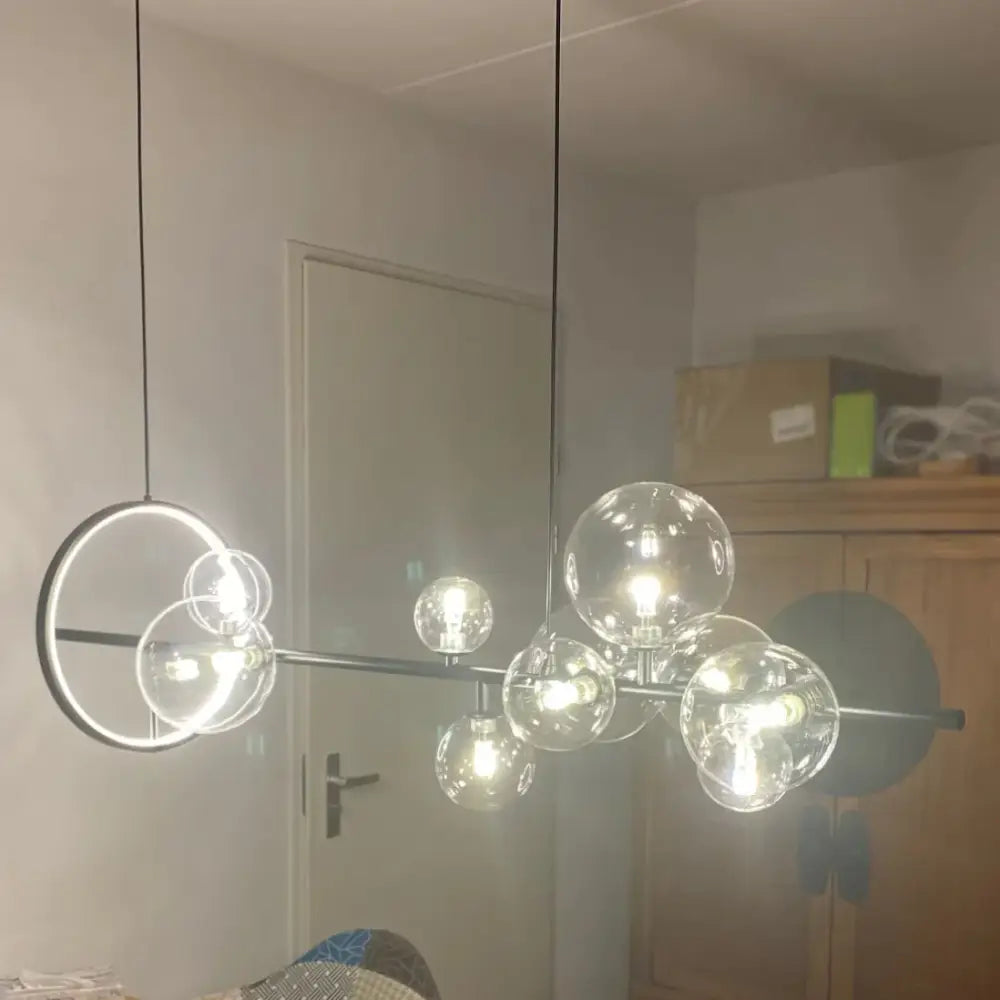 Industrial black glass bubble chandelier pendant light with modern glass bubble and chrome circular led accents by decorbites glass
