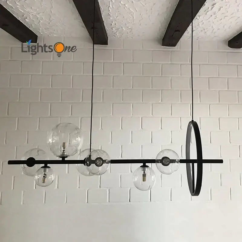 Industrial black glass bubble chandelier pendant light with clear globe bulbs and circular accent for dining room decorbites glass bubble