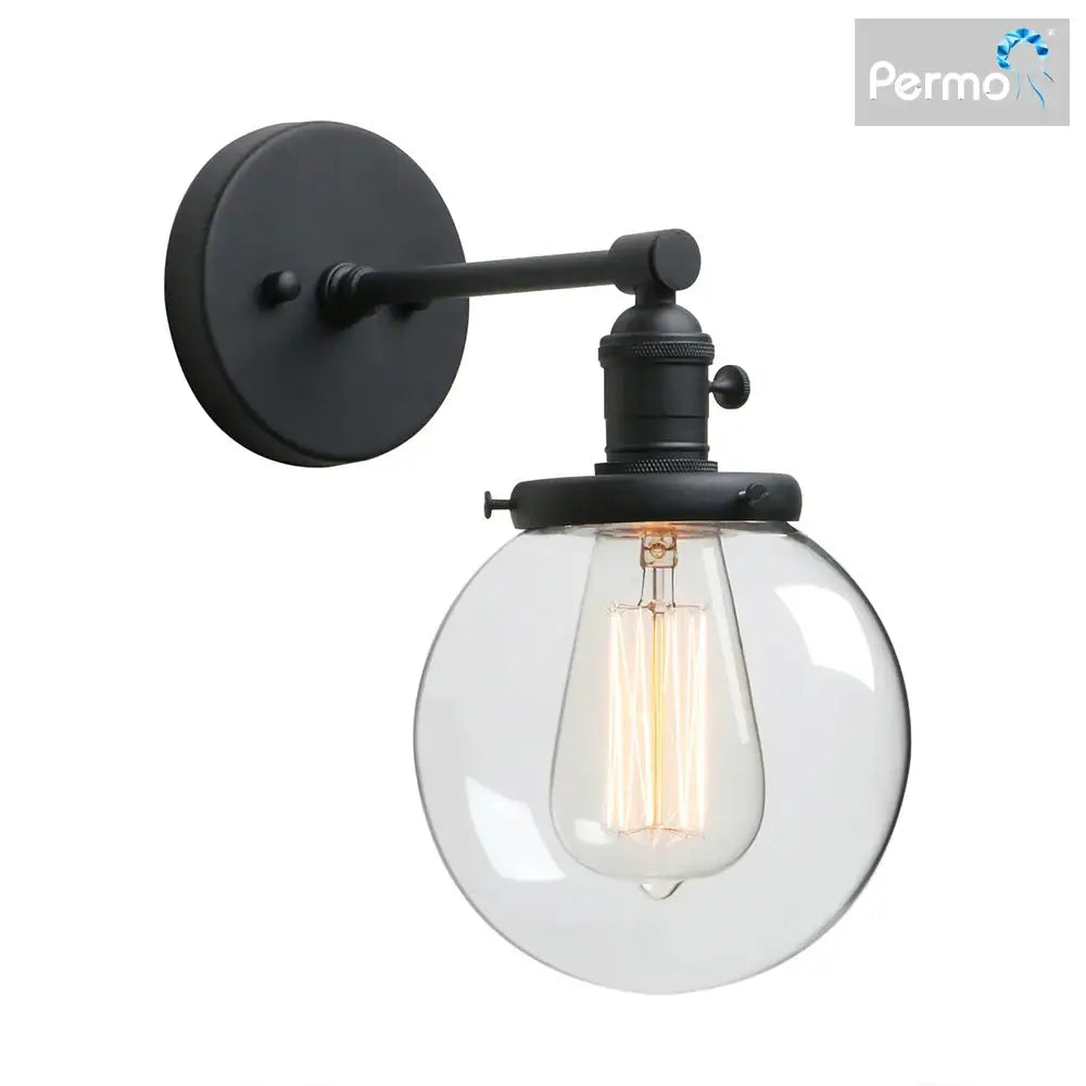 Black metal wall sconce with clear glass globe and exposed filament bulb for decorbites industrial glass canopy wall lighting
