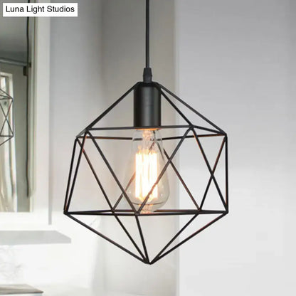 Decorbites industrial black gold geometric cage pendant light metal hanging lamp with exposed bulb for kitchen island