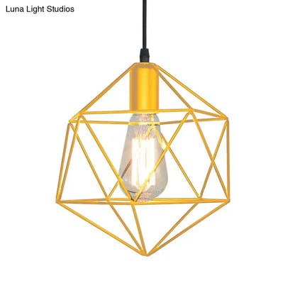 Decorbites industrial gold geometric cage pendant light with clear filament bulb metal hanging lamp for kitchen island