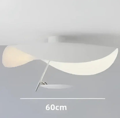 Industrial black and gold lotus leaf pendant light with a flowing white shade and metallic base decorbites lederam manta