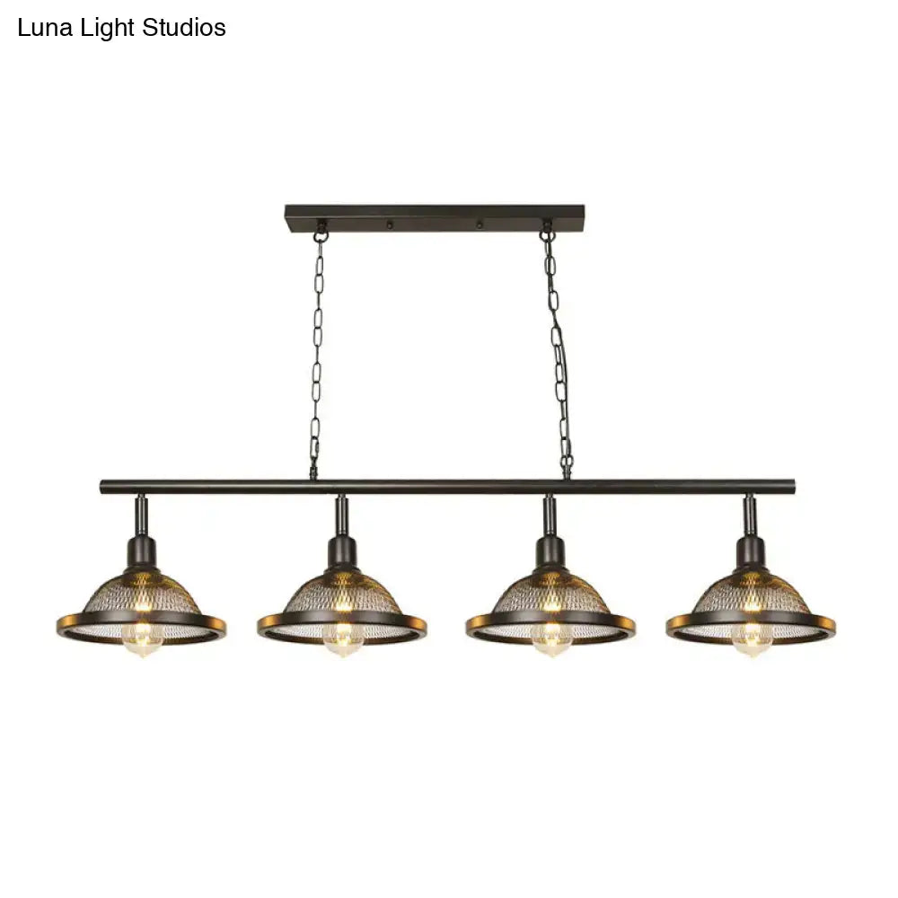 Industrial black and gold metal pendant dining room light with four brass mesh shades and e26 e27 exposed bulbs