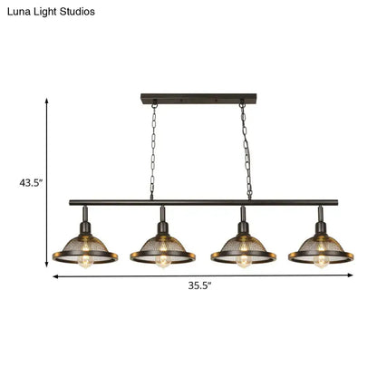 Industrial black and gold metal pendant dining room light with four mesh shades and e26 e27 exposed bulbs