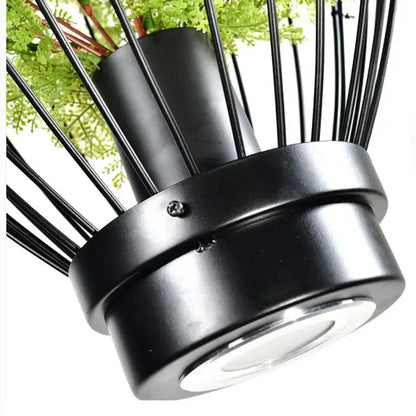 Industrial black metal wire hanging planter with cylindrical base and green foliage for decorbites green planting chandelier