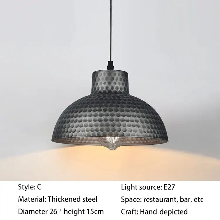 Industrial black hammered metal pendant lamp with exposed bulb for kitchen dining room decorbites industry style decor