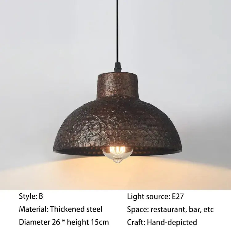 Rustic industrial black hammered metal pendant lamp with thickened steel construction for kitchen dining room decorbites industry style