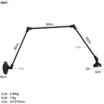 Industrial black iron adjustable wall sconce with articulated arms and g4 bulb holder by decorbites industrial vintage