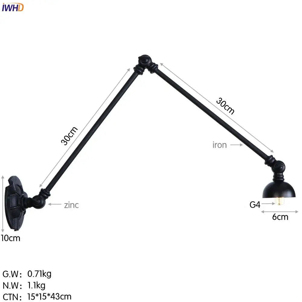 Industrial black iron adjustable wall sconce set of 3 with g4 bulb featuring decorbites industrial vintage style