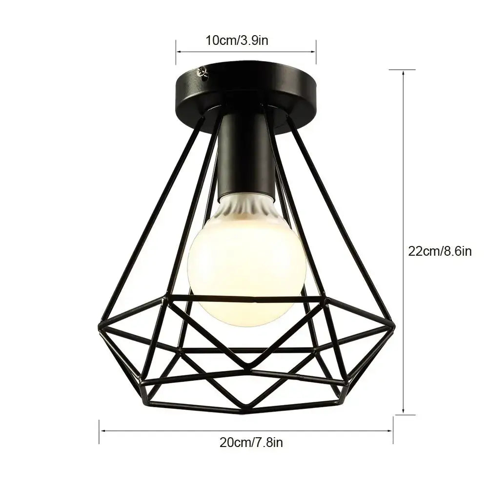 Black geometric metal cage ceiling light with frosted glass bulb for industrial decorbites iron aisle ceiling lamp