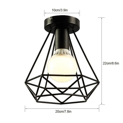 Black geometric metal cage ceiling light with frosted glass bulb for industrial decorbites iron aisle ceiling lamp