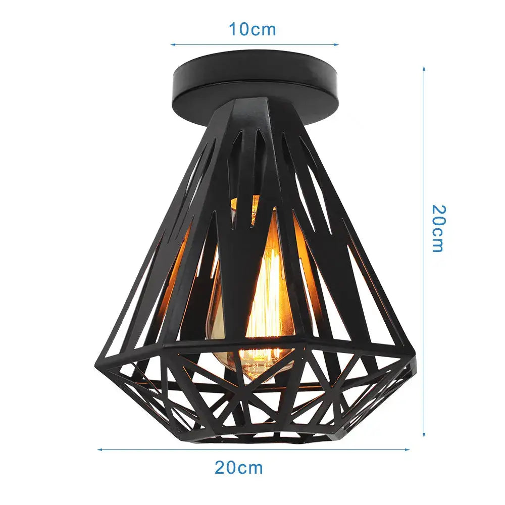 Industrial black iron aisle ceiling lamp with geometric metal cage and warm filament bulb by decorbites iron aisle