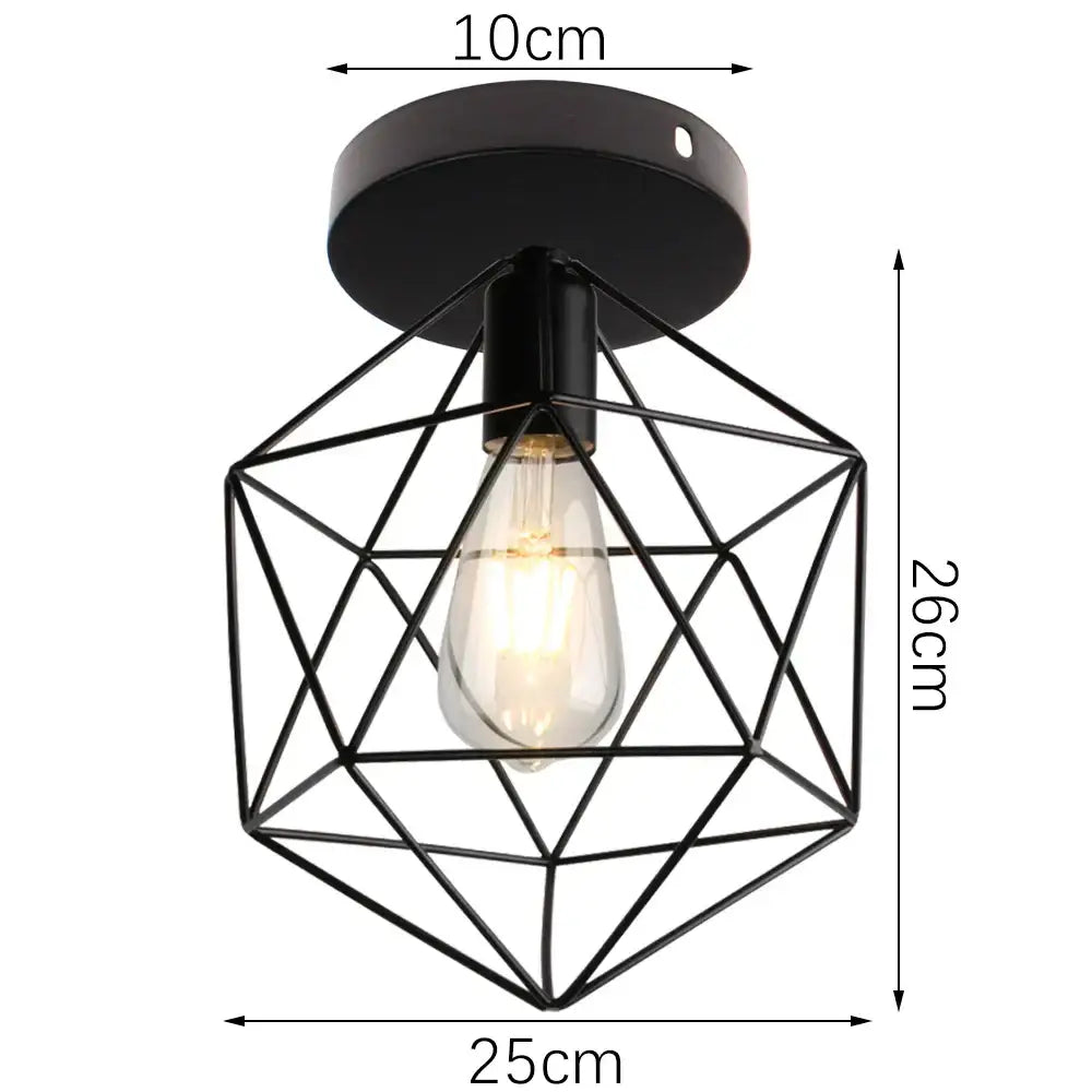 Black geometric wireframe industrial iron aisle ceiling lamp with vintage bulb by decorbites iron aisle ceiling