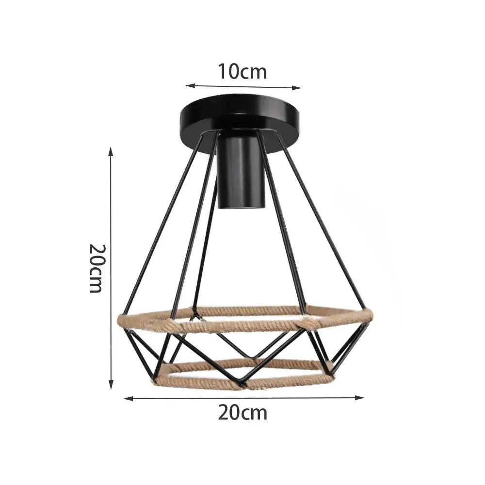 Industrial black iron aisle ceiling lamp with black metal cage pendant light and natural rope accents by decorbites iron aisle