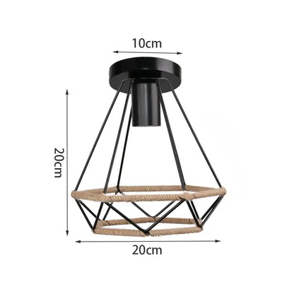 Industrial black iron aisle ceiling lamp with black metal cage pendant light and natural rope accents by decorbites iron aisle