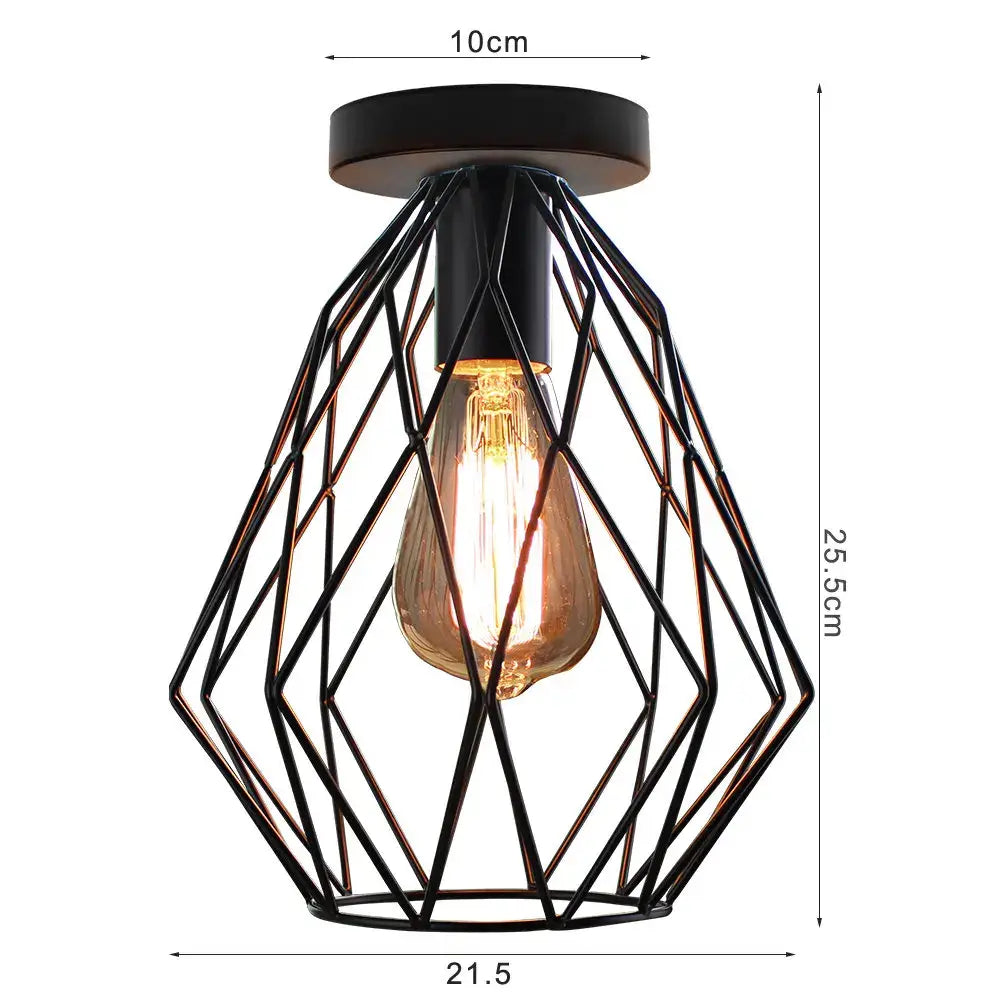 Black metal geometric cage pendant light with exposed edison bulb for decorbites iron aisle ceiling kitchen decor
