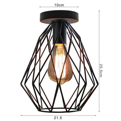 Black metal geometric cage pendant light with exposed edison bulb for decorbites iron aisle ceiling kitchen decor