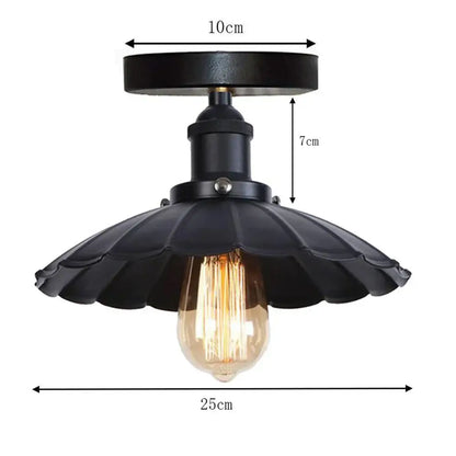 Black metal industrial decorbites iron aisle ceiling lamp with fluted shade and exposed filament bulb for kitchen use
