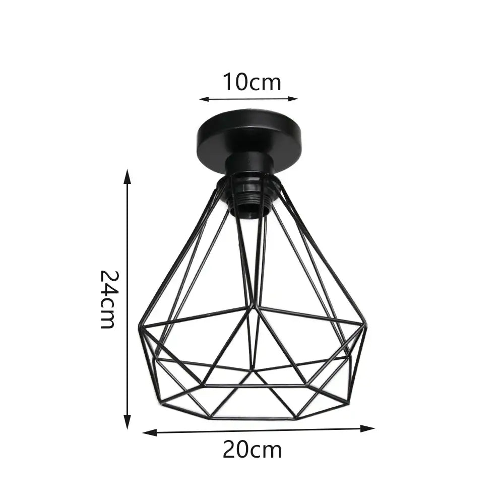 Black metal geometric cage pendant light with diamond frame and 10cm iron aisle ceiling mount by decorbites iron aisle