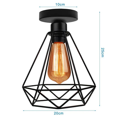 Black metal geometric cage ceiling light with amber filament bulb for kitchen decor featuring decorbites iron aisle design