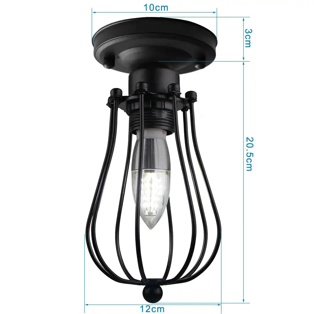 Industrial black iron aisle ceiling lamp with a cage design and clear glass bulb by decorbites iron aisle decorbites iron