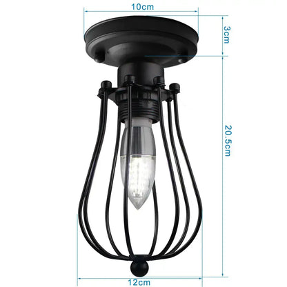 Industrial black iron aisle ceiling lamp with a cage design and clear glass bulb by decorbites iron aisle decorbites iron
