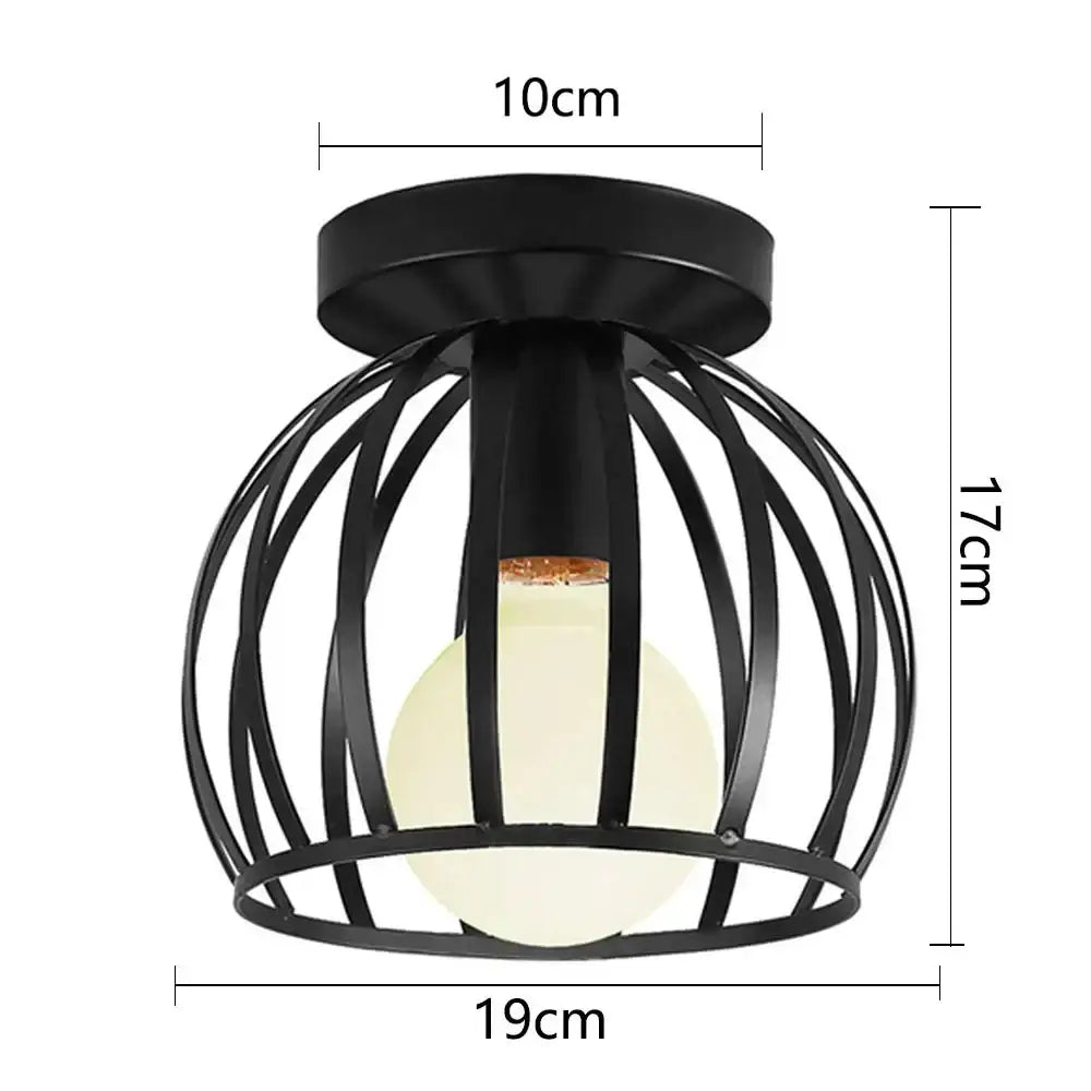 Black wrought iron cage style ceiling light with warm glow bulb for industrial decorbites iron aisle ceiling lamp