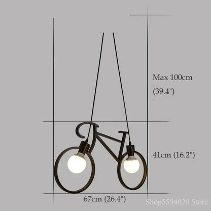 Black metal iron bike chandelier pendant light with two exposed bulbs for industrial dining room decorbites iron bike design