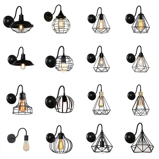 Black metal industrial iron cage wall sconce with exposed edison bulbs for bedroom decorbites iron cage wall lighting