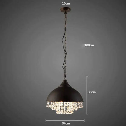 Industrial black iron crystal pendant chandelier with dome shade and cascading droplets for kitchen decorbites industrial black