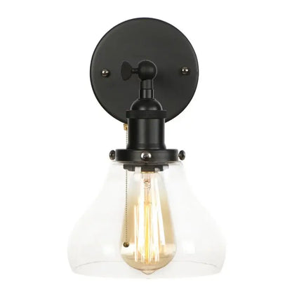 Industrial black iron led wall sconce with clear glass shade and exposed filament bulb for bedroom decorbites black iron