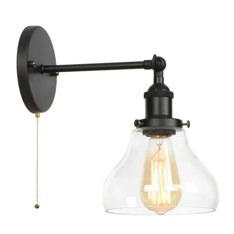 Black iron led wall sconce with clear glass shade and exposed filament bulb for bedroom decorbites black iron lighting