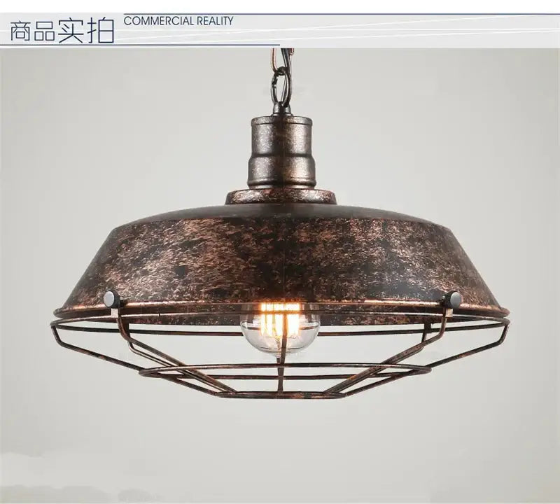 Industrial black iron pendant lights with distressed bronze finish and wire cage dome for dining room decorbites iron pendant