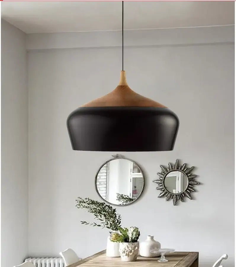 Black and wood-toned industrial iron pendant light with sleek modern design for kitchen decorbites industrial iron pendant lights