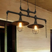 Decorbites™ rustic iron saucer pendant lamp with cage guard in black iron for island lighting and dining room use