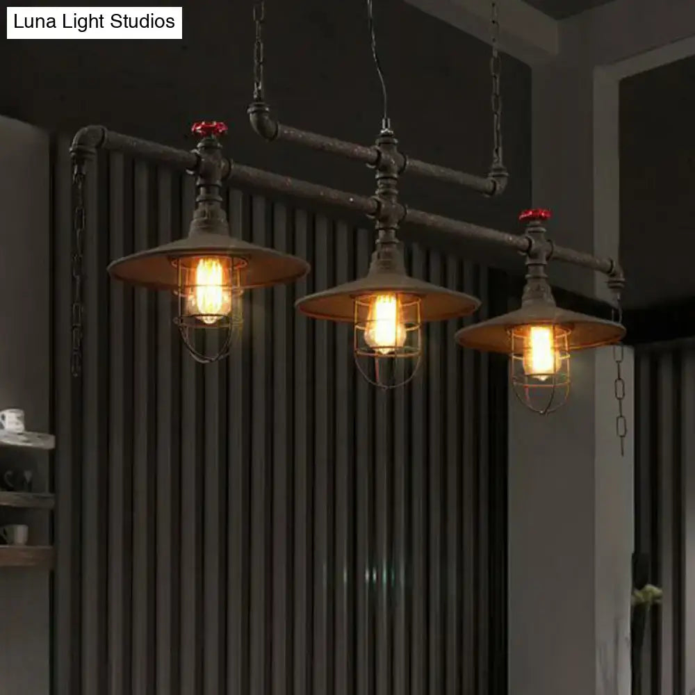 Decorbites rustic iron saucer pendant lamp with cage guard in black featuring industrial island lighting for dining room