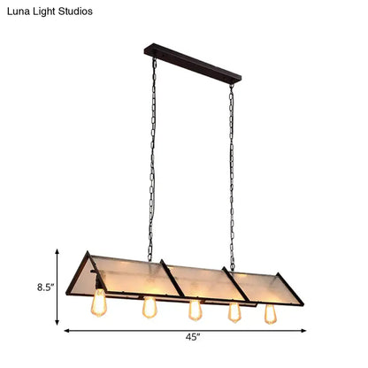 DecorBites™ classic black island lamp with four exposed bulbs and frosted glass panels in dark metal frame