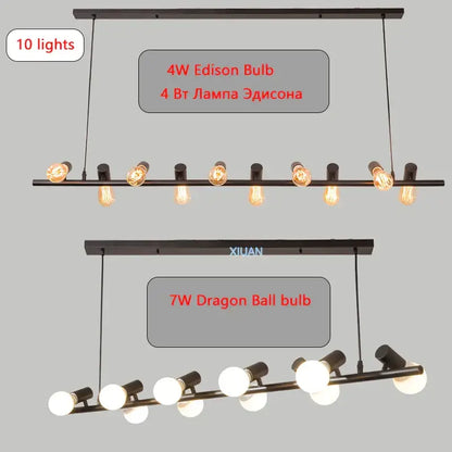 Black metal kitchen island chandelier with ten lights featuring 4w edison or 7w dragon ball bulbs decorbites industrial kitchen