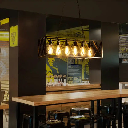 Industrial black lattice chandelier with exposed edison bulbs and black metal frame for dining room decorbites industrial chandelier