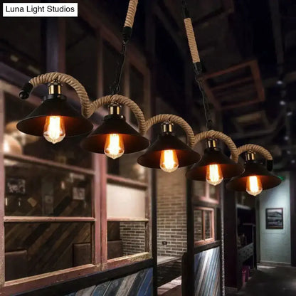 Decorbites™ simple retro led chandelier with black metal pendant lights and hemp rope suspension cords for cafes