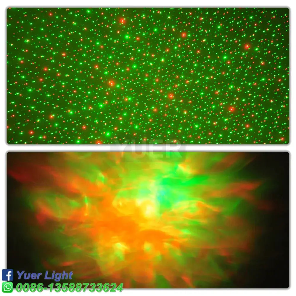 Industrial black led disco stage projector with green and red starburst laser for cosmic nebula effects light dj disco decorbites led