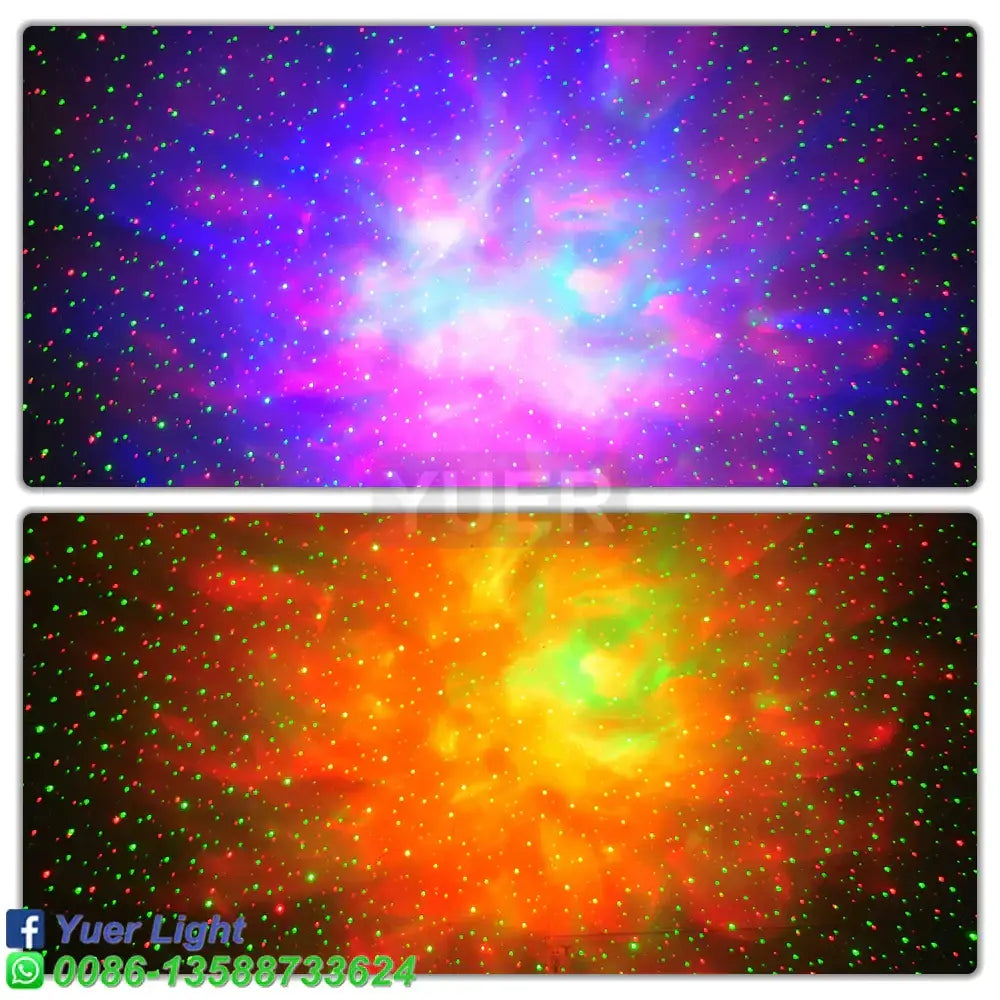Industrial black led disco stage projector displaying vibrant purple and blue cosmic nebula light dj disco effects