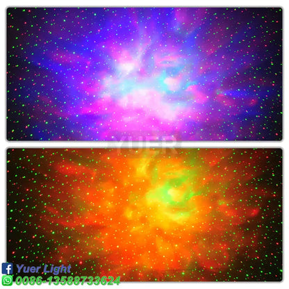 Industrial black led disco stage projector displaying vibrant purple and blue cosmic nebula light dj disco effects