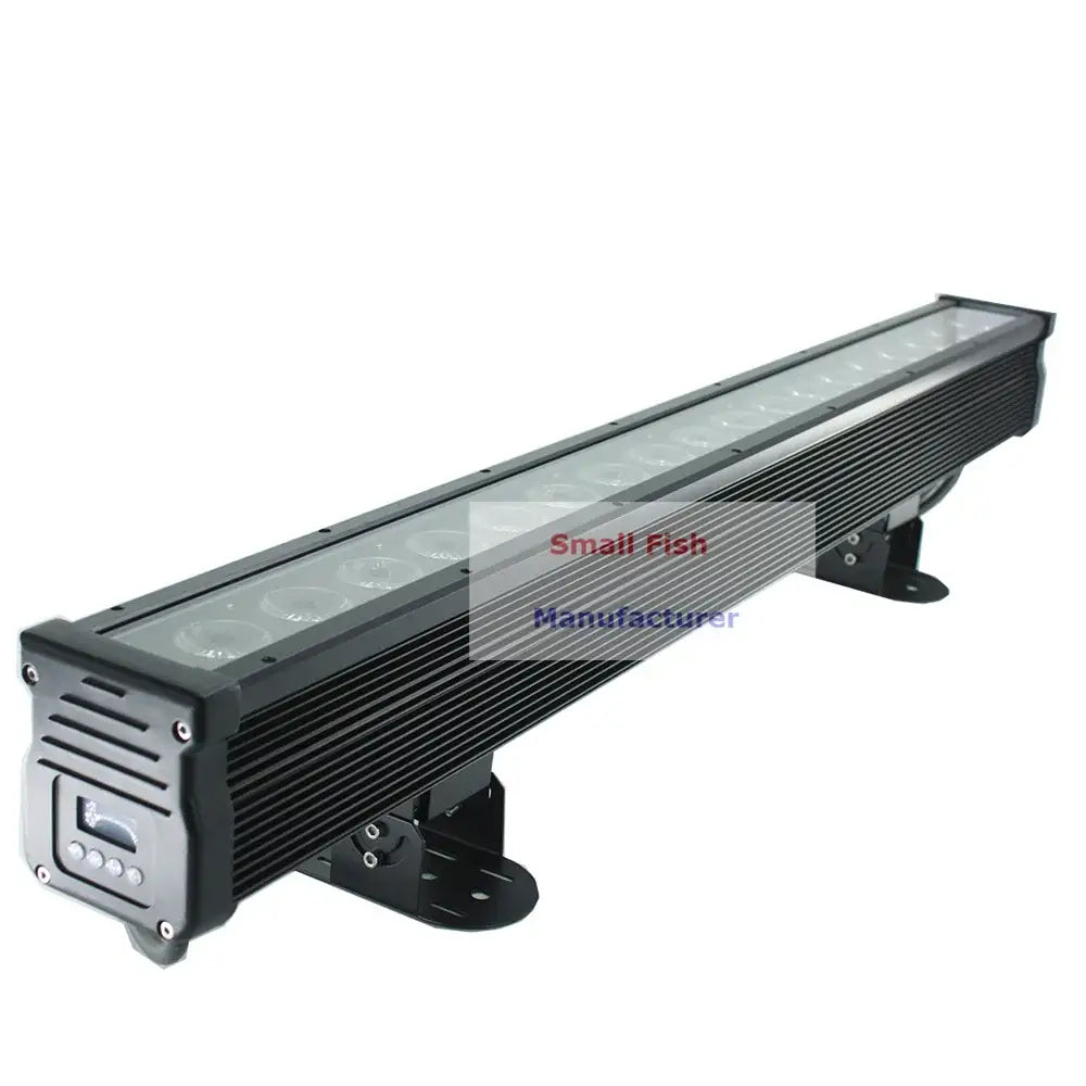 Industrial black led wall wash light with sleek rectangular design and heat-dissipating ridges for stage use