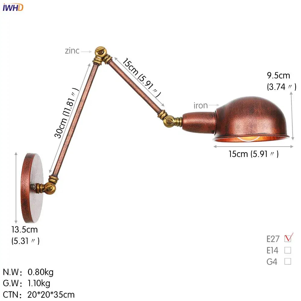 Copper-finished adjustable wall light with brass joints and dome shade for decorbites loft antique edison style use