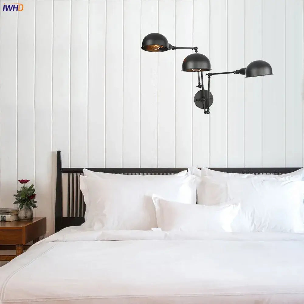 Industrial black loft antique edison wall light with three adjustable dome lamps for bedroom decorbites loft antique style