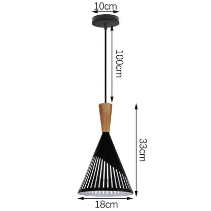 Black conical industrial aluminium pendant light with wooden slatted accent for kitchen decorbites industrial aluminium pendant