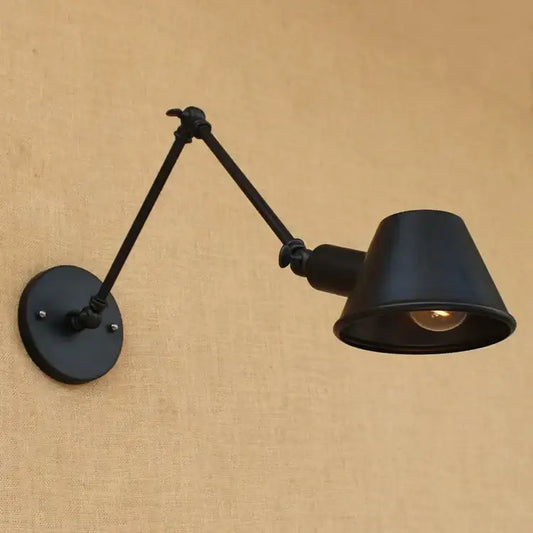 Black matte adjustable wall sconce with conical shade and articulated arms ideal for bedroom reading light decorbites golden vintage